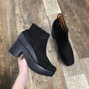 Rachel Comey Azolla Black Suede Platform Ankle Boots Square Toe Heel Size 9.5
